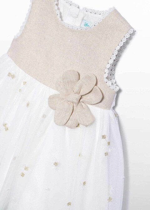Abito elegante in lino e tulle ricamato Champagne Abel e Lula