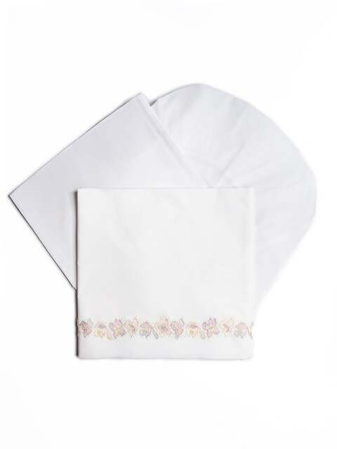 Set lenzuolino 3 pezzi per carrozzina in puro cotone Bianco Latte / Verde / Rosa / Lilla Barcellino