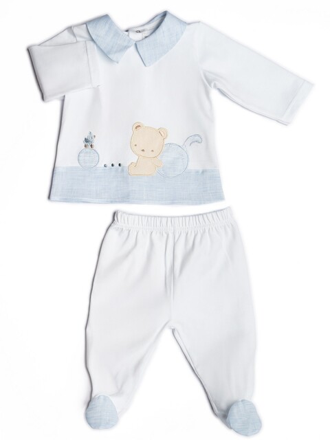 Completo 2 pezzi in jersey di cotone Bianco / Cielo Barcellino