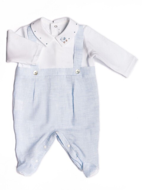 Tutina in lino e cotone Cielo / Bianco Barcellino