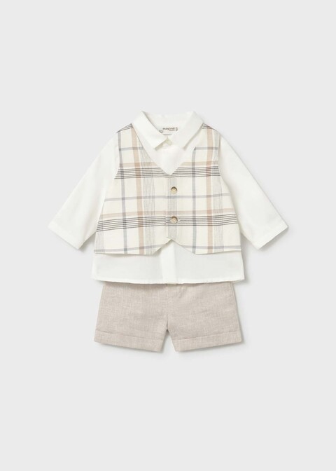 Completo elegante 2 pezzi in cotone e lino Bianco / Beige Mayoral