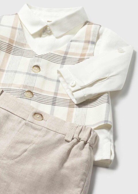 Completo elegante 2 pezzi in cotone e lino Bianco / Beige Mayoral