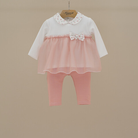 Completo 2 pezzi in jersey di cotone Bianco / Pesco taglia 1 mese Ninnaoh