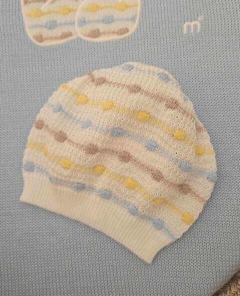 Cappellino in filo di puro cotone Bianco / Cielo Polvere / Multicolor taglia unica Marlù