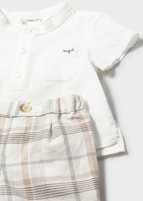 Completo elegante 2 pezzi in cotone e lino Bianco / Beige Mayoral