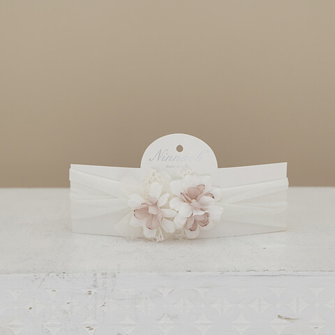 Fascetta in tulle con fiori Panna / Rosa Ninnaoh