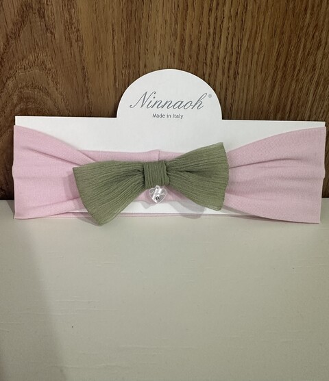 Fascetta in cotone con fiocco Rosa / Verde Ninnaoh