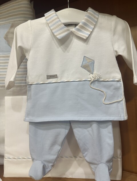 Completo 2 pezzi in jersey di cotone Panna / Cielo taglia 1 mese Ninnaoh