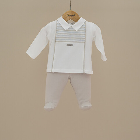 Completo 2 pezzi in jersey di cotone Panna / Cielo taglia 1 mese Ninnaoh