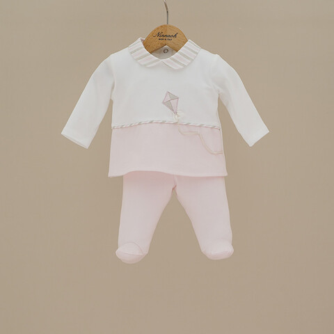Completo 2 pezzi in jersey di cotone Panna / Rosa taglia 1 mese Ninnaoh