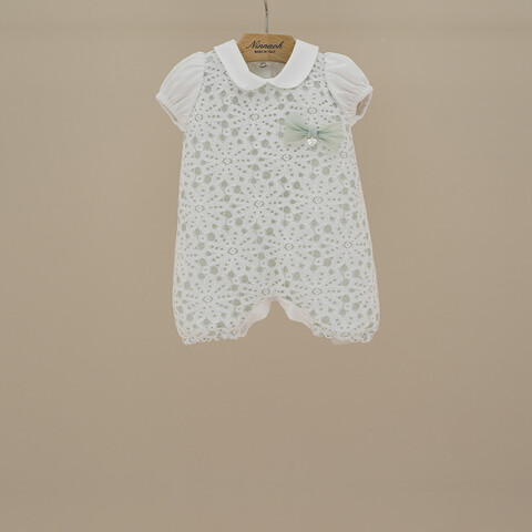 Pagliaccetto in jersey di cotone con pizzo e organza Panna / Verde taglia 1 mese Ninnaoh