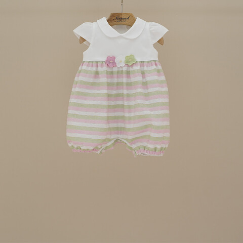 Pagliaccetto elegante in cotone con righe Bianco / Rosa / Verde taglia 1 mese Ninnaoh