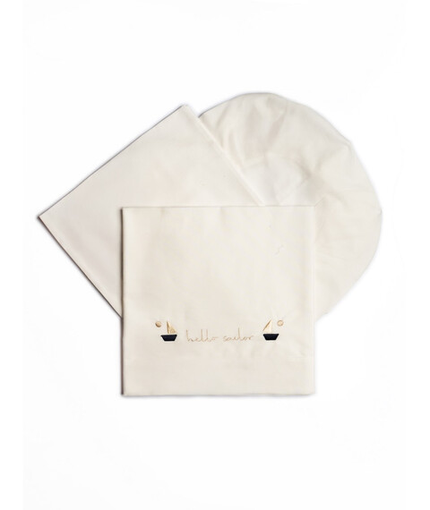 Set lenzuolino 3 pezzi per carrozzina in puro cotone Bianco / Blu / Beige Barcellino