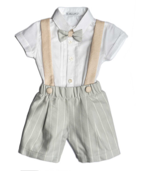 Completo 3 pezzi elegante in cotone Bianco / Cielo / Beige Barcellino