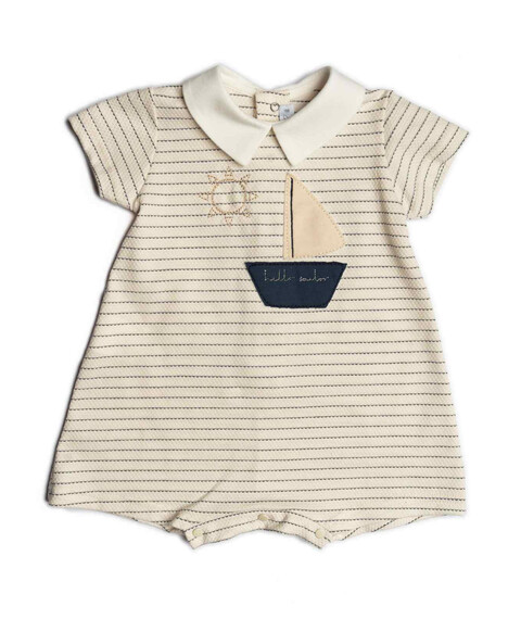 Pagliaccetto in cotone a righe Panna / Blu Barcellino