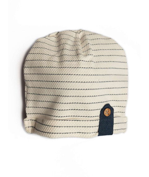 Cappellino in cotone a righe Panna / Blu Barcellino