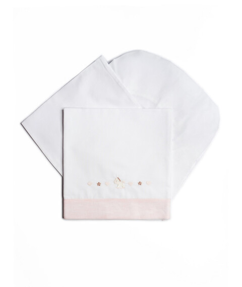 Set lenzuolino 3 pezzi per carrozzina in puro cotone Bianco / Rosa Barcellino