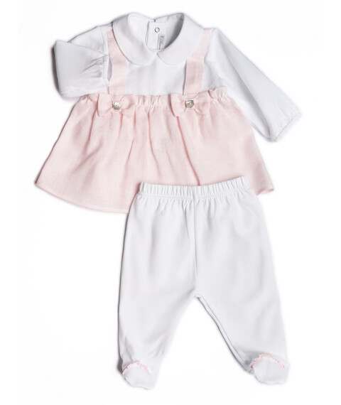 Completo 2 pezzi in lino e cotone Bianco / Rosa Barcellino