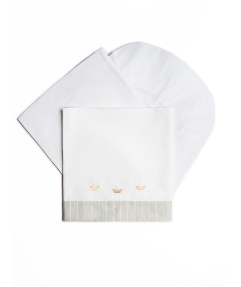 Set lenzuolino 3 pezzi per carrozzina in puro cotone Bianco / Cielo / Beige Barcellino