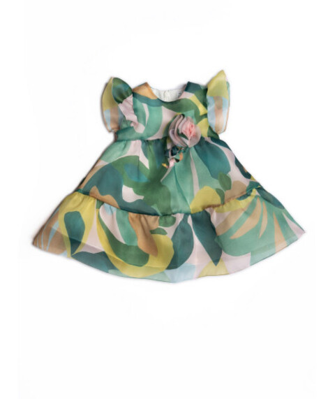 Abito elegante in organza fantasia floreale Verde con spilla Barcellino