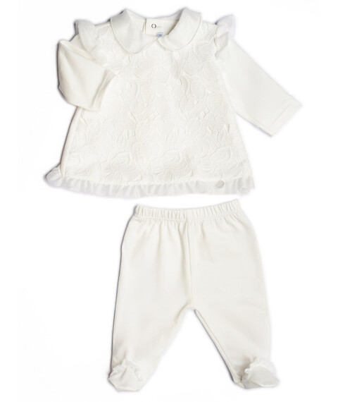 Completo 2 pezzi in jersey di cotone con pizzo Bianco Barcellino
