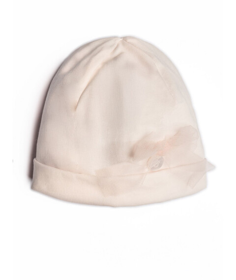 Cappellino in puro cotone con fiocchetto in tulle Rosa Barcellino