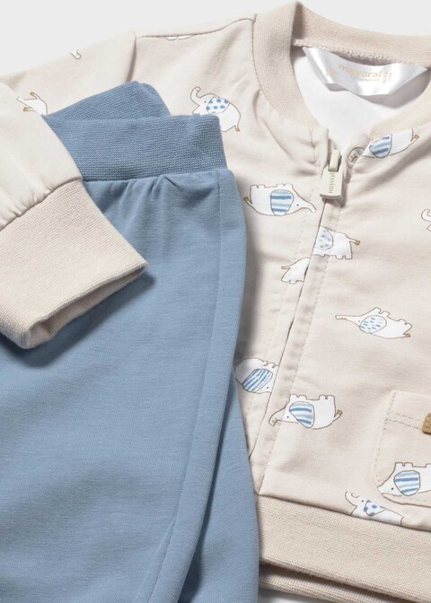 Tuta 3 pezzi in cotone Panna / Azzurro Mayoral