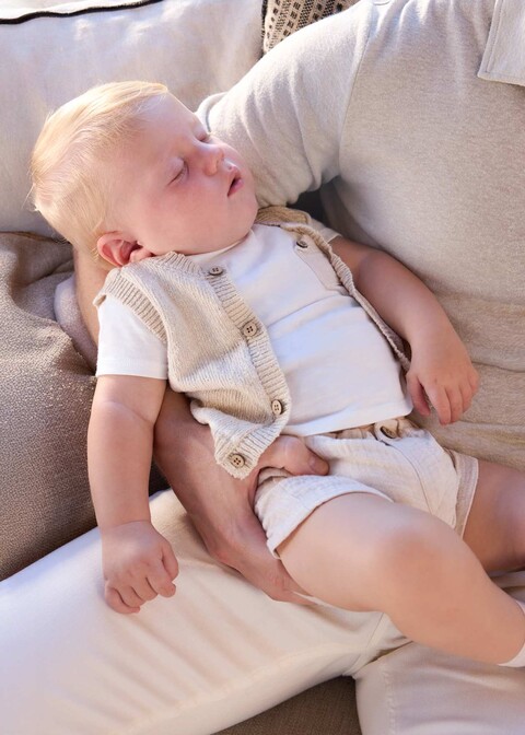 Completo 3 pezzi in cotone Beige / Bianco Mayoral