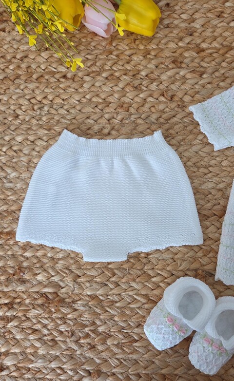 Completo 2 pezzi con cappellino e babbucce in puro cotone Bianco / Rosa Pesco / Lime taglia 0-3 mesi Marlù