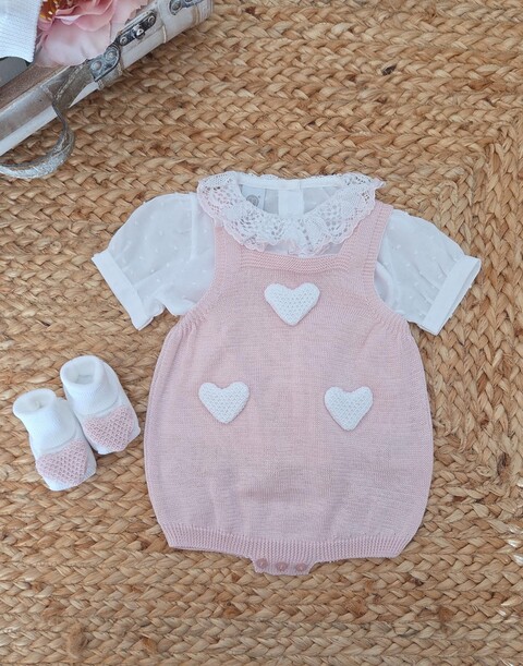 Salopette 2 pezzi con babbucce in puro cotone Rosa Cipria / Bianco taglia 0-3 mesi Marlù