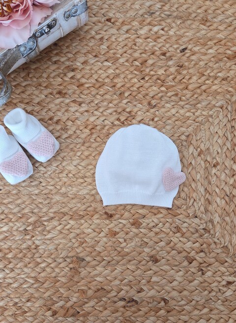 Cappellino in filo di puro cotone Bianco / Rosa Cipria taglia unica Marlù
