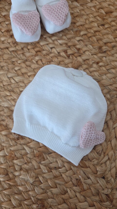 Cappellino in filo di puro cotone Bianco / Rosa Cipria taglia unica Marlù