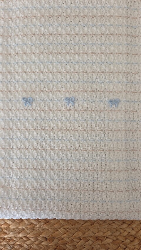 Copertina per carrozzina in filo di puro cotone Bianco / Cielo Polvere / Noce Marlù