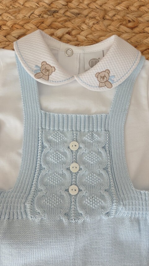 Completo nascita 4 pezzi in cotone Cielo / Noce Marlù