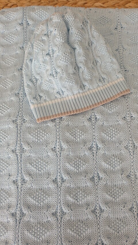 Completo nascita 4 pezzi in cotone Cielo / Noce Marlù