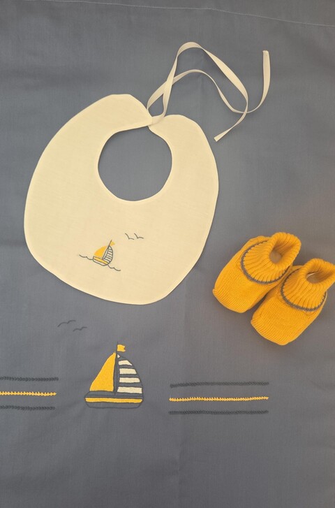 Bavetta in puro lino Bianco / Blu / Giallo Gentile Baby Couture