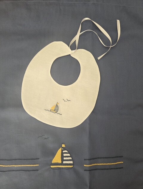 Bavetta in puro lino Bianco / Blu / Giallo Gentile Baby Couture