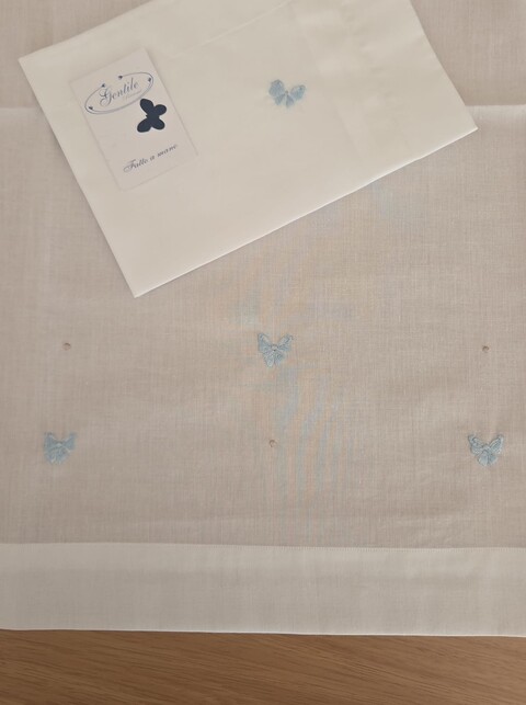 Set lenzuolino 3 pezzi per carrozzina con Fiocchetti Bianco / Cielo / Tortora Gentile Baby Couture Ricamato a mano
