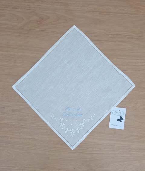 Set Camice Battesimo con fazzoletto in puro lino ricamato a mano Gentile Baby Couture