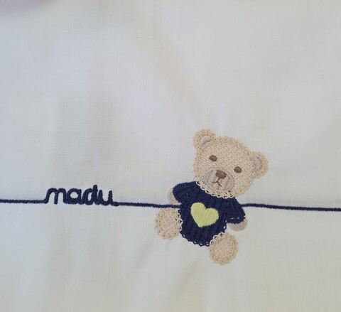 Completo nascita 5 pezzi in filo di puro di cotone Blu / Bianco / Sabbia Marlù