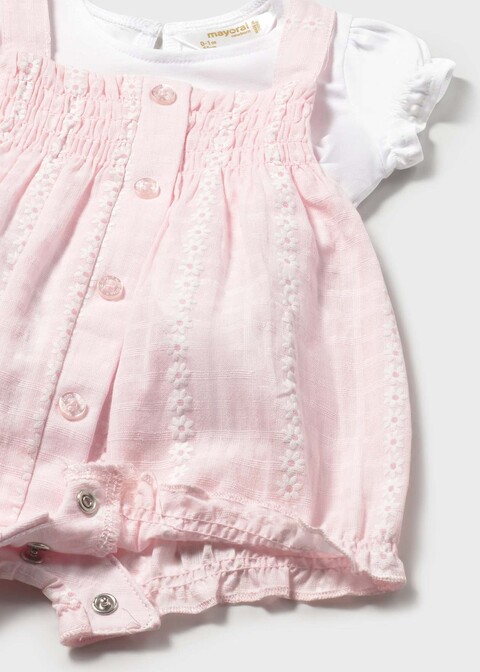 Salopette 2 pezzi in cotone Rosa / Bianco taglia 4-6 mesi Mayoral