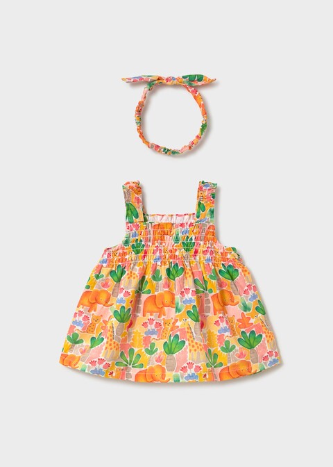 Vestito stampato in puro cotone con fascetta Mayoral