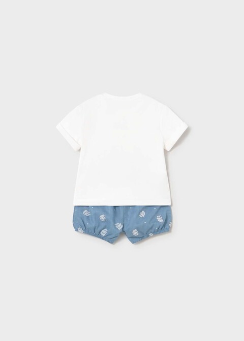 Completo 2 pezzi in cotone stampato Bianco / Azzurro Mayoral