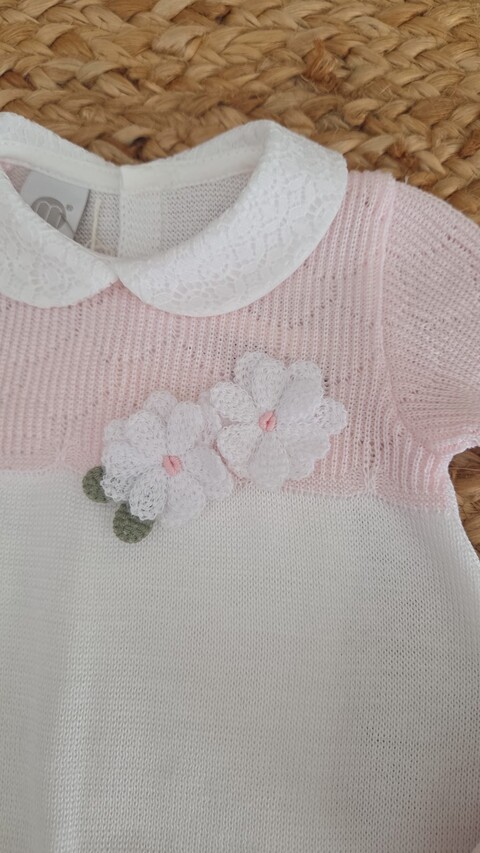 Completo 2 pezzi con cappellino e babbucce Bianco / Rosa Stella taglia 0-3 mesi Marlù