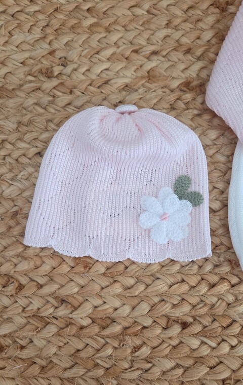 Completo 2 pezzi con cappellino e babbucce Bianco / Rosa Stella taglia 0-3 mesi Marlù