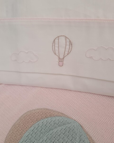 Set lenzuolino 3 pezzi per carrozzina in puro cotone Vaniglia / Rosa Marlù