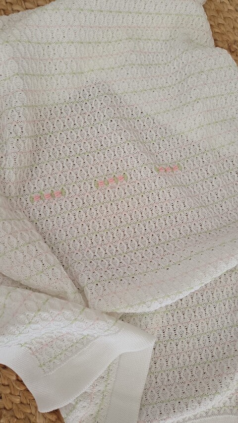 Copertina per carrozzina in filo di puro cotone Bianco / Rosa Pesco / Lime Marlù