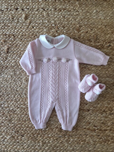 Tutina in pura lana Rosa / Vaniglia taglia 0-3 mesi Marlù