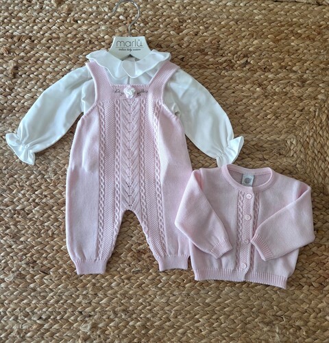 Completo 3 pezzi in pura lana Rosa / Vaniglia taglia 0-3 mesi Marlù