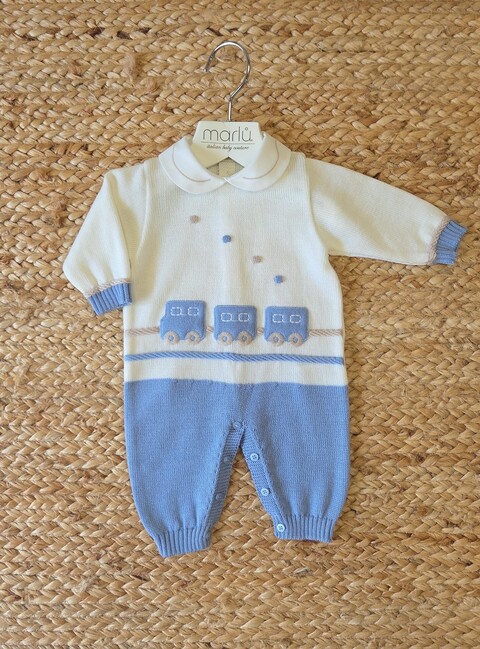 Tutina in pura lana Vaniglia / Cielo Polvere / Cammello taglia 0-3 mesi Marlù